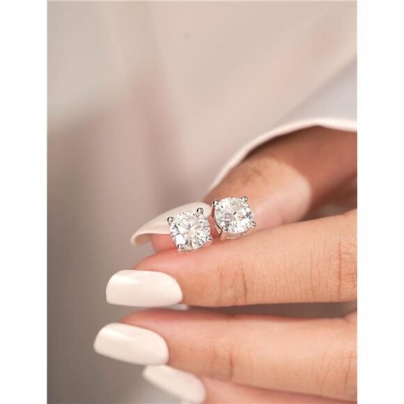 Moissanite Stud Earrings with 0.6ct-3ct D Color Round Cut Lab Created - Picture 11 of 14